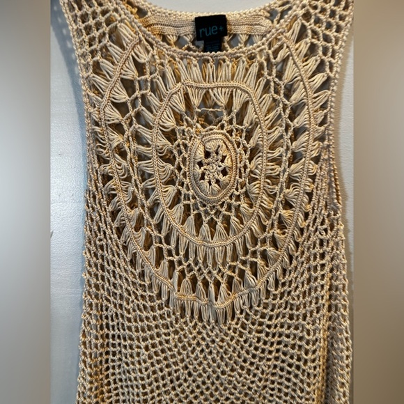 Cream Crochet Fringe Tank Top boho xl bodycon tunic crochet hippie y2k - Picture 2 of 9